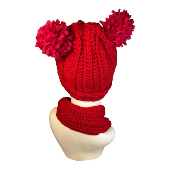 Handmade Bright Red (some gold touches) Crochet Hat & Scarf Set Cozy & Stylish - Picture 9 of 10